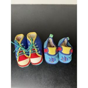 VTG 90s Gymboree Baby Crib Shoes Soft Sole Primary Colors Sz 2 / 3-6 Mo Lot of 2